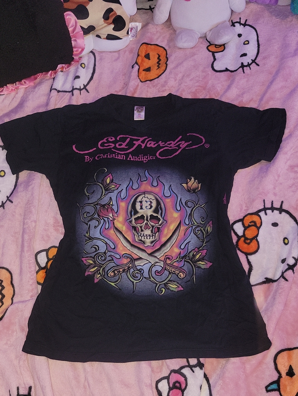 Ed Hardy Women's Black Skull Graphic Tee by Christian Audigier